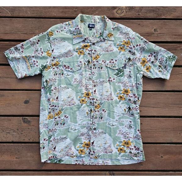 Stussy Hawaiian shirt Men Size XL Paradise Floral Short Sleeve Mint Street wear - Picture 1 of 7